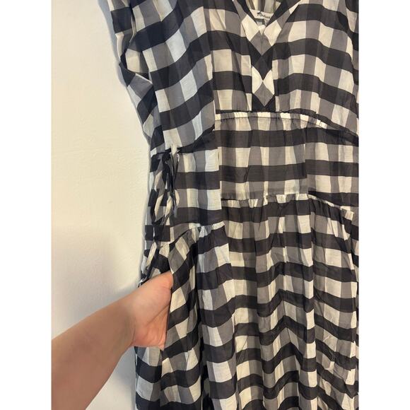 NWT Madewell Sheer V-Neck Dolman Maxi Dress in Gingham Black Size Small - Picture 7 of 10